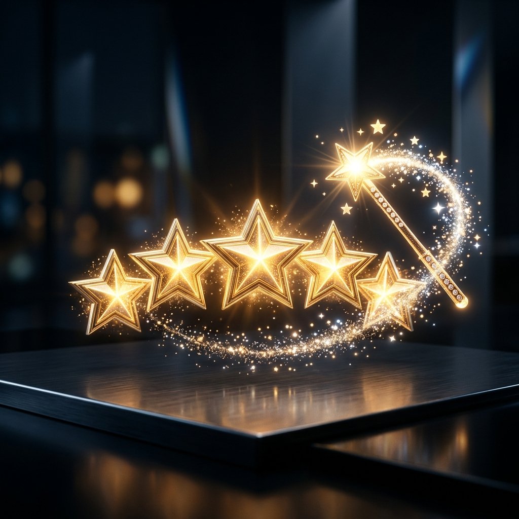 Ein leuchtender goldener Stern und magische Sparkles in 3D